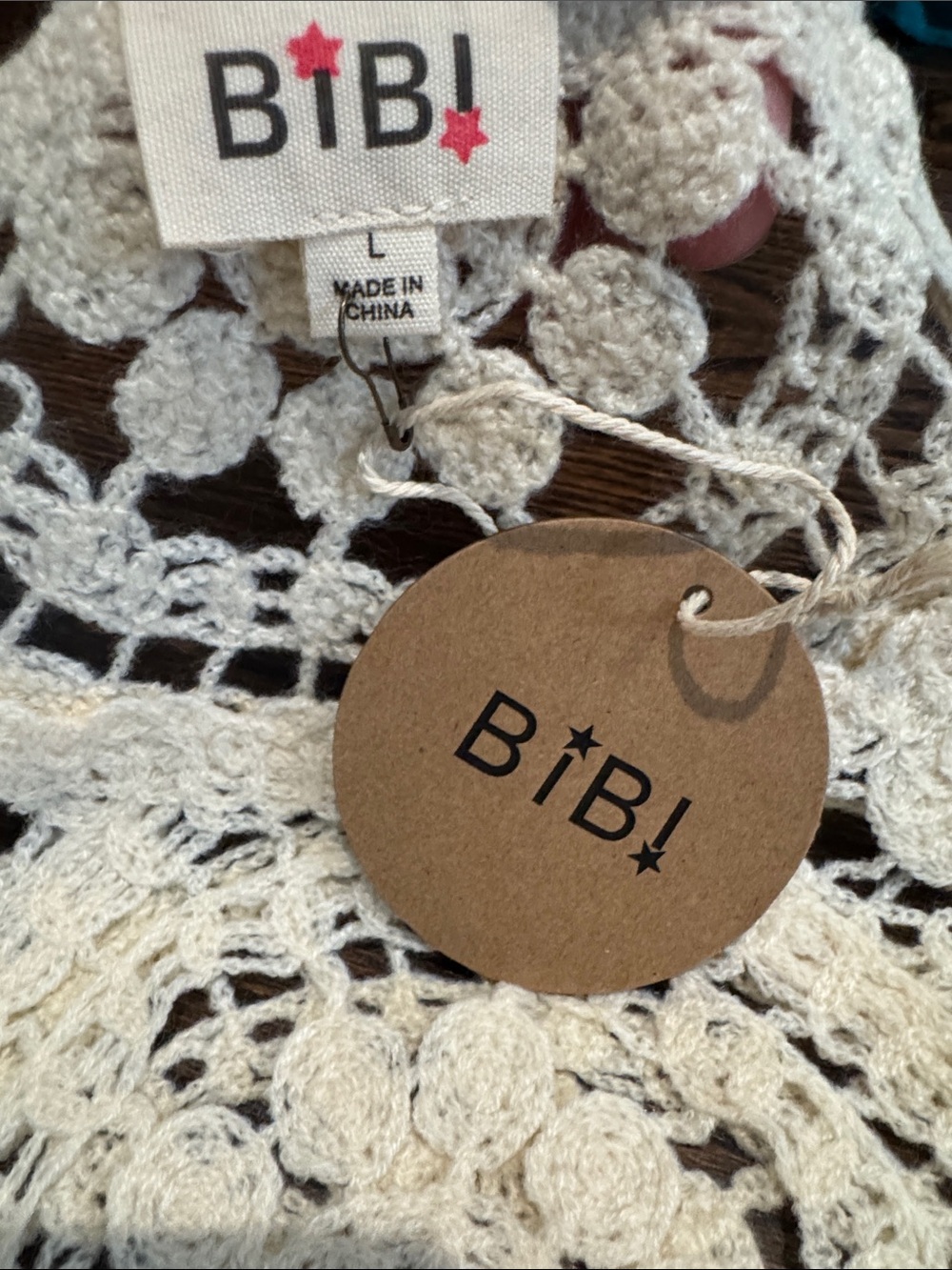 **NWT** BiBi Open Crochet Fringe CreamTop - Picture 2 of 2